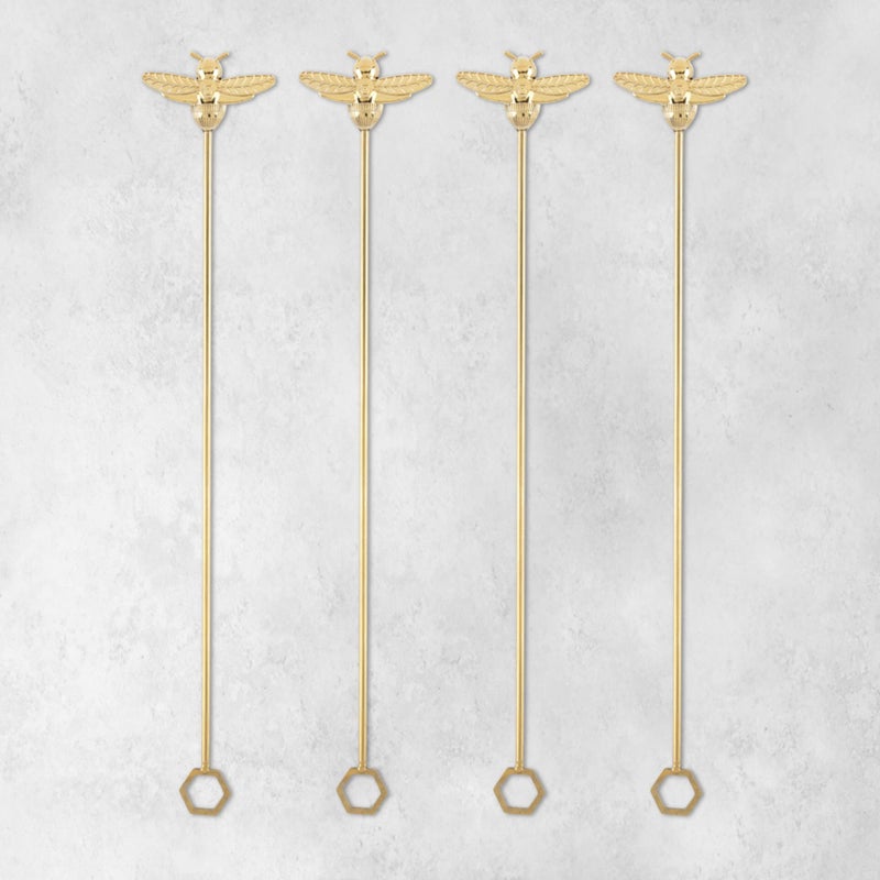 Twine Bee Stir Sticks, Gold Bumble Bee Swizzle Sticks, Stainless Steel Drink Stirrers, Gold Plated Cocktail Accessories, Highly Detailed, Set of 4 - Image 5